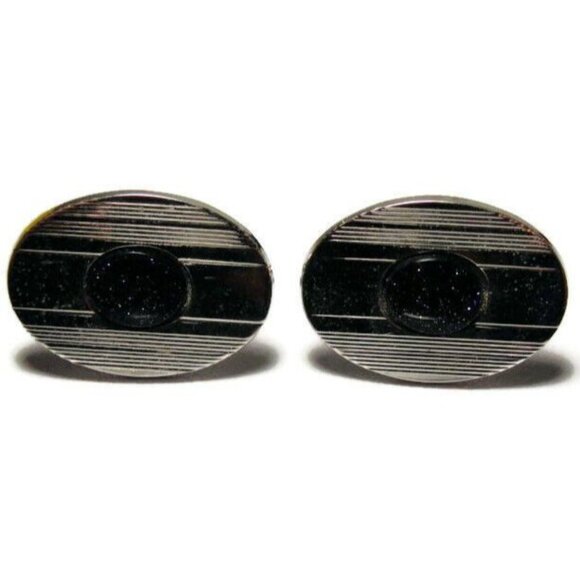 Vintage Shields Purple Silver Tone Etched Oval Cufflinks Tux Shirt Dress Suit - Picture 2 of 8